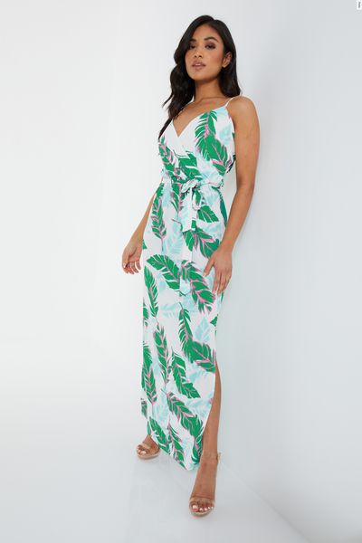 Petite White Tropical Print Maxi Dress